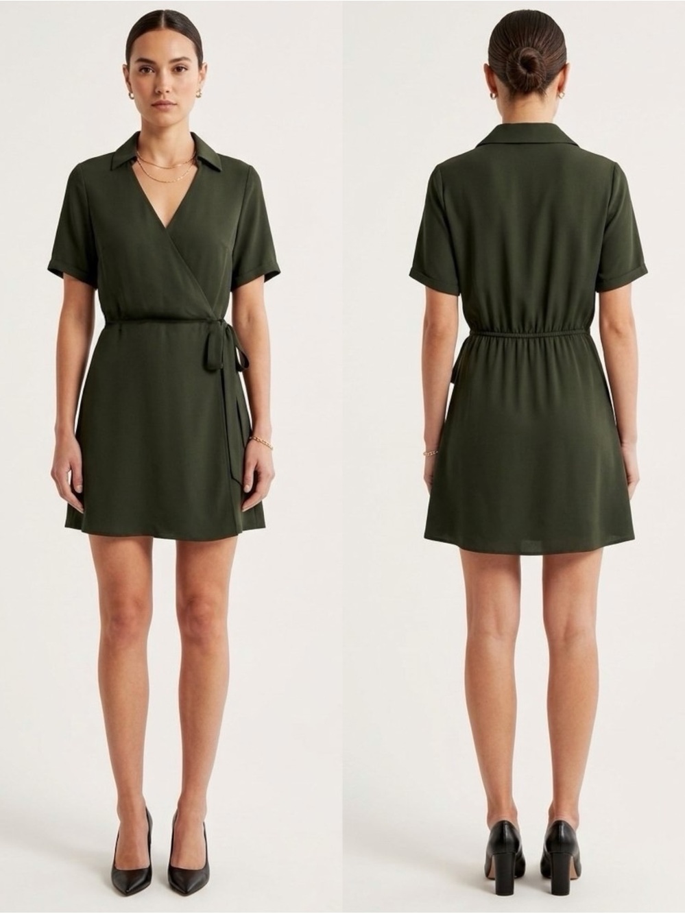 NWT Vince Camuto Collared Crepe Wrap Dress Shirt Dress Mini Green Medium